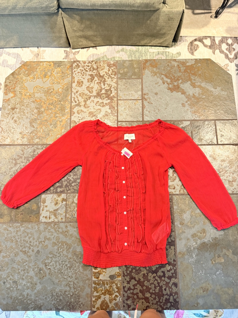Gilly Hicks Red Textured Ruffle Top